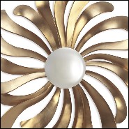 Miroir avec cadre en bois massif avec peinture Gold peinte à la main et miroir central rond et convexe 119-Petals