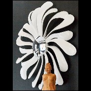 Miroir avec cadre en bois massif avec peinture Gold peinte à la main et miroir central rond et convexe 119-Petals