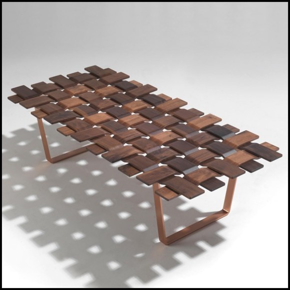 Banc avec dessus en bois de noyer verni massif fabriqué à la main et base en métal forgé 163-Walnut Grid