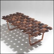Banc avec dessus en bois de noyer verni massif fabriqué à la main et base en métal forgé 163-Walnut Grid
