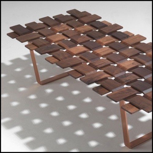 Banc avec dessus en bois de noyer verni massif fabriqué à la main et base en métal forgé 163-Walnut Grid