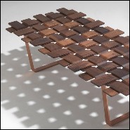 Bench with solid handcrafted varnished walnut wood top in grid and forged metal base 63-Walnut Grid