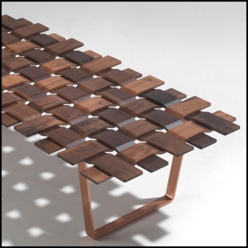 Banc avec dessus en bois de noyer verni massif fabriqué à la main et base en métal forgé 163-Walnut Grid
