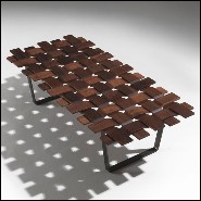 Banc avec dessus en bois de noyer verni massif fabriqué à la main et base en métal forgé 163-Walnut Grid