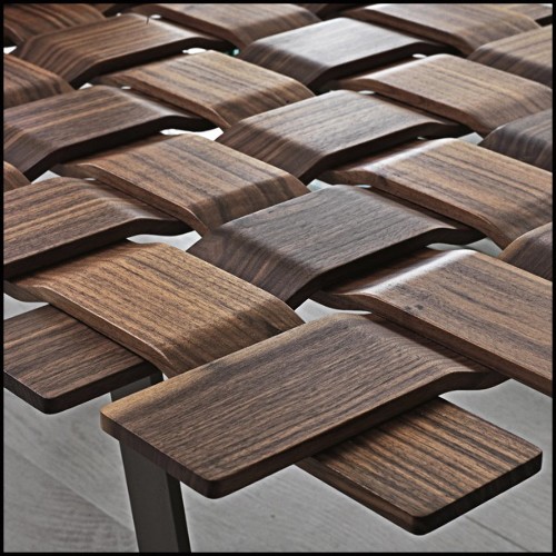 Banc avec dessus en bois de noyer verni massif fabriqué à la main et base en métal forgé 163-Walnut Grid