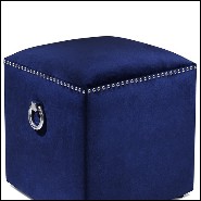 Stool covered with blue velvet fabric and chromed metal nails 162-Deep Blue