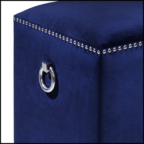 Stool covered with blue velvet fabric and chromed metal nails 162-Deep Blue