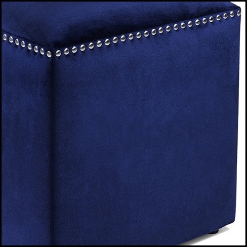 Tabouret recouvert de tissu velours bleu avec détails en métal chromé 162-Deep Blue