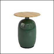 Table d'appoint avec base en céramique verte fabriquée à la main et plateau en teck 45-Aqua Ceramic