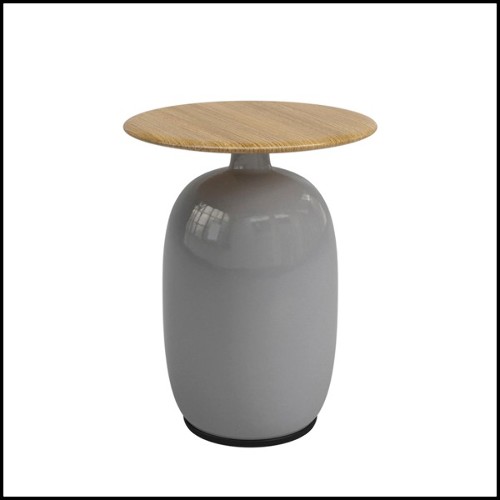 Table d'appoint avec base en céramique verte fabriquée à la main et plateau en teck 45-Aqua Ceramic