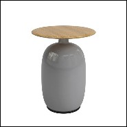 Table d'appoint avec base en céramique verte fabriquée à la main et plateau en teck 45-Aqua Ceramic