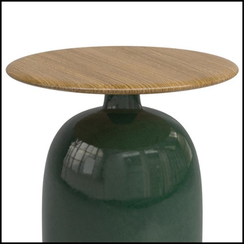 Table d'appoint avec base en céramique verte fabriquée à la main et plateau en teck 45-Aqua Ceramic
