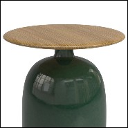 Table d'appoint avec base en céramique verte fabriquée à la main et plateau en teck 45-Aqua Ceramic