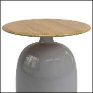 Table d'appoint avec base en céramique verte fabriquée à la main et plateau en teck 45-Aqua Ceramic