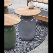 Table d'appoint avec base en céramique verte fabriquée à la main et plateau en teck 45-Aqua Ceramic