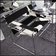Armchair with polished stainless steel structure and black and white natural cowhide PC-Wassily Cowhide 2