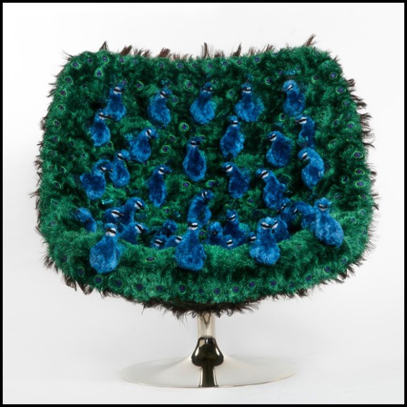 Armchair made with real peacock feathers on all the back seat PC-Peacock