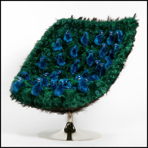 Armchair made with real peacock feathers on all the back seat PC-Peacock