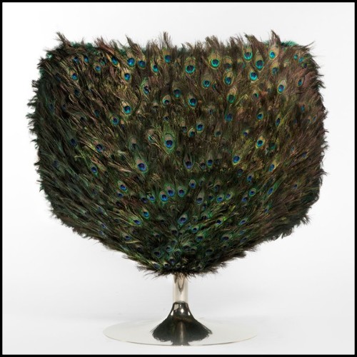 Fauteuil fabriqué à la main avec vraies plumes de paon sur tout le dossier arrière PC-Peacock