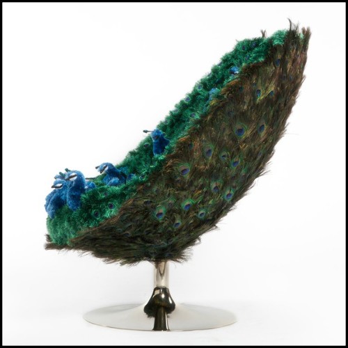 Armchair made with real peacock feathers on all the back seat PC-Peacock