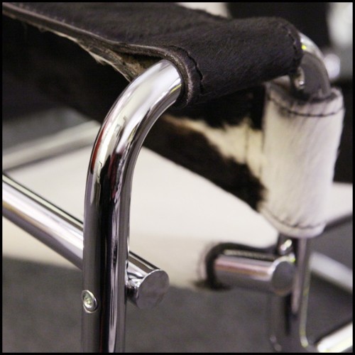 Fauteuil avec structure en acier inoxydable poli et cuir de vachette noir et blanc PC-Wassily Cowhide 1