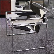 Armchair with polished stainless steel structure and black and white natural cowhide PC-Wassily Cowhide 1