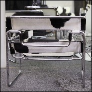 Armchair with polished stainless steel structure and black and white natural cowhide PC-Wassily Cowhide 1