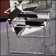 Fauteuil avec structure en acier inoxydable poli et cuir de vachette noir et blanc PC-Wassily Cowhide 1