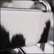 Armchair with polished stainless steel structure and black and white natural cowhide PC-Wassily Cowhide 1