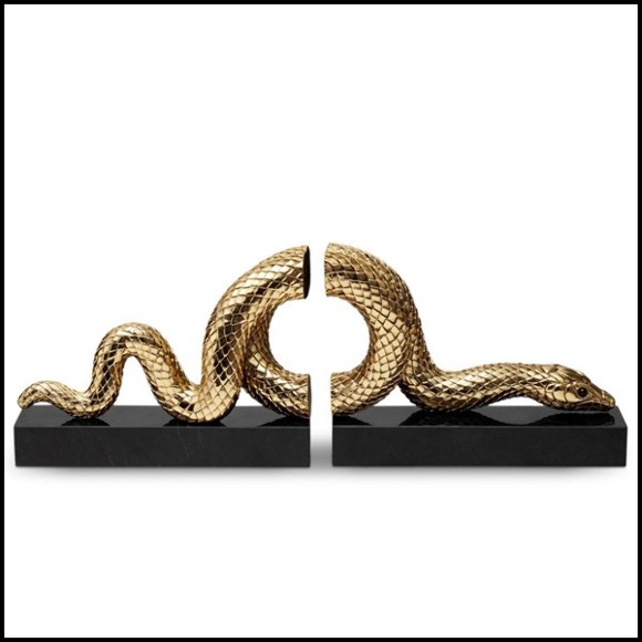 Bookend set in gold plated platinum on black marble base172-Snake Gold