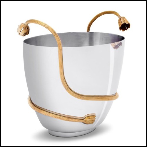 Champagne cooler in polished stainless steel with 24-karat gold plated stalk 172-Gold Stalk