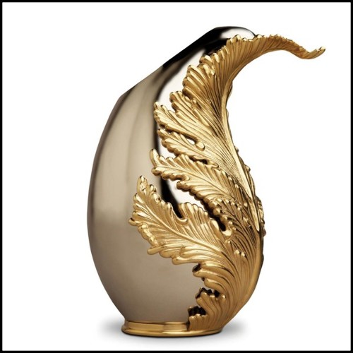 Vase en acier inoxydable poli avec feuille plaqué or 24 carats 172-Gold Leave