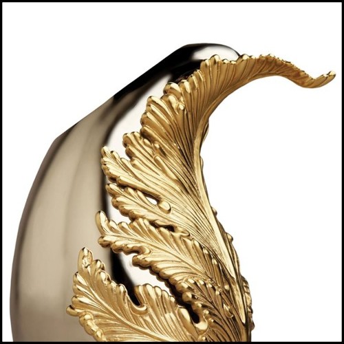 Vase en acier inoxydable poli avec feuille plaqué or 24 carats 172-Gold Leave