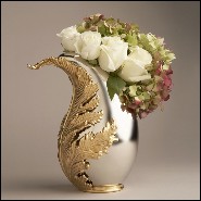 Vase in polished stainless steel with 24-karat gold-plated leave 172-Gold Leave