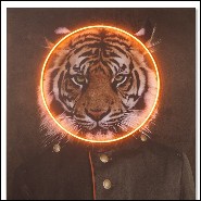 Wall decoration with photo on canvas with wooden frame and orange round LED neon 173-Tiger Neon