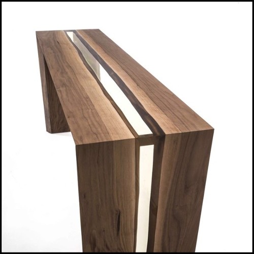 Console avec structure en bois de noyer massif verni 154-Resin Linea