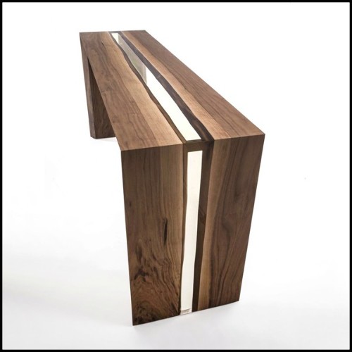 Console Table with solid walnut wood varnished 154-Resin Linea