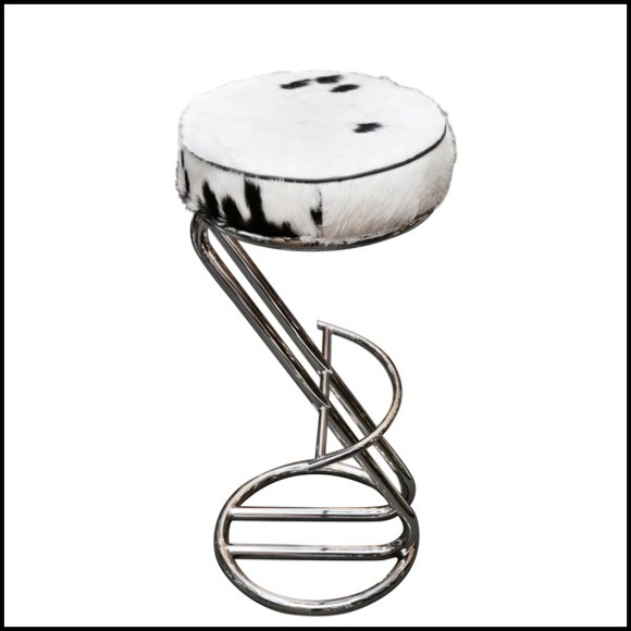 Bar stool upholstered and covered with natural pony on polished stainless steel base PC-pony A
