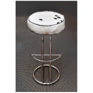 Tabouret de bar tapissé et recouvert de naturel poney sur socle en acier inoxydable poli PC-Pony A