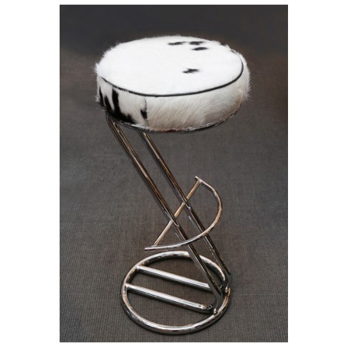 Bar stool upholstered and covered with natural pony on polished stainless steel base PC-pony A