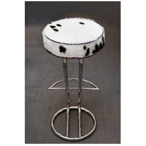 Tabouret de bar tapissé et recouvert de naturel poney sur socle en acier inoxydable poli PC-Pony A