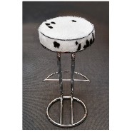 Tabouret de bar tapissé et recouvert de naturel poney sur socle en acier inoxydable poli PC-Pony A