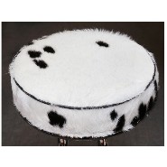 Tabouret de bar tapissé et recouvert de naturel poney sur socle en acier inoxydable poli PC-Pony A