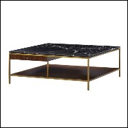 Table basse avec structure en métal finition laiton et en bois de chêne et noyer massif 173-Carolina