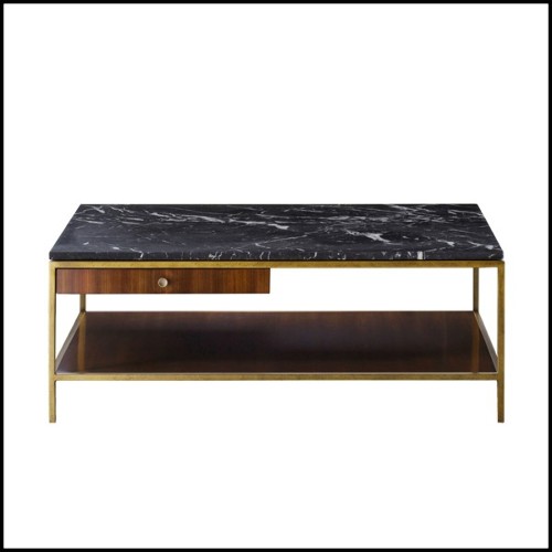 Table basse avec structure en métal finition laiton et en bois de chêne et noyer massif 173-Carolina