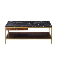 Table basse avec structure en métal finition laiton et en bois de chêne et noyer massif 173-Carolina