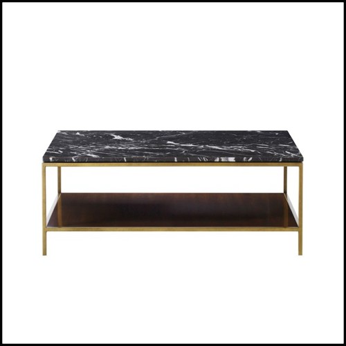 Table basse avec structure en métal finition laiton et en bois de chêne et noyer massif 173-Carolina