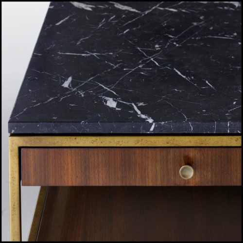 Table basse avec structure en métal finition laiton et en bois de chêne et noyer massif 173-Carolina