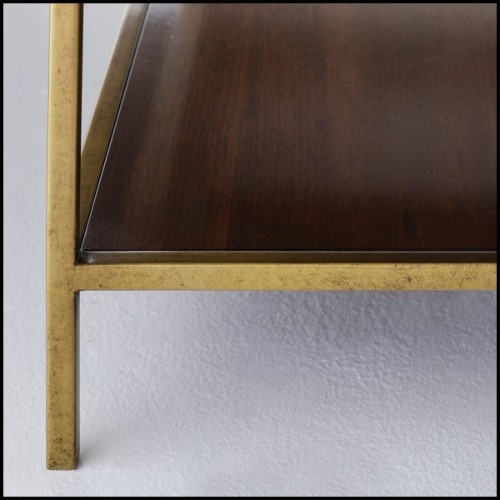 Table basse avec structure en métal finition laiton et en bois de chêne et noyer massif 173-Carolina