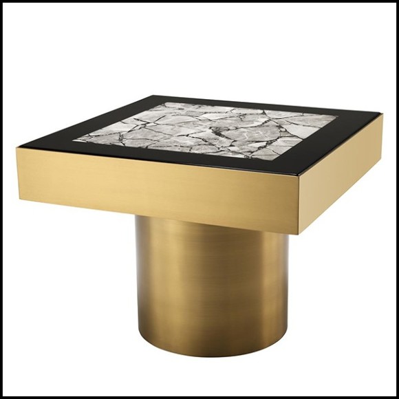 Table d'appoint avec structure en acier inoxydable finition laiton brossé 24-Resine Marble